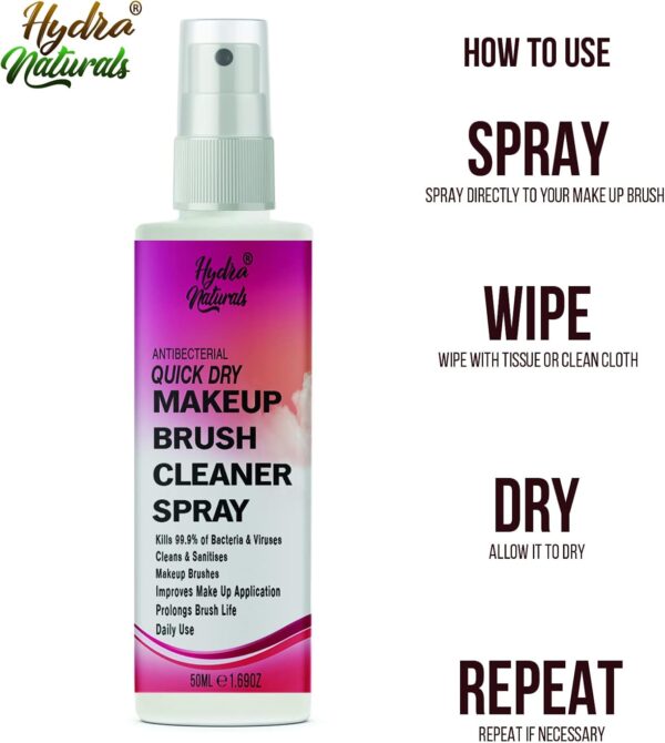 Makeup Brush Cleaner Spray Quick Dry Antibacterial & Antiviral Disinfectant Liquid Easy to Use & Long-Lasting Instant Ready to Use, Professional Grade 50ml