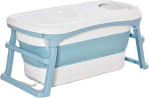 HOMCOM Foldable Bathtub Kids Bath Tub with Lid Large Freestanding Bathtubs Home Sauna for Toddler Children Teenage 1-12 Years