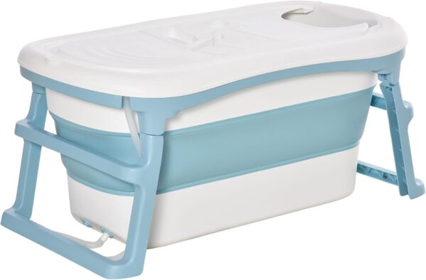 HOMCOM Foldable Bathtub Kids Bath Tub with Lid Large Freestanding Bathtubs Home Sauna for Toddler Children Teenage 1-12 Years