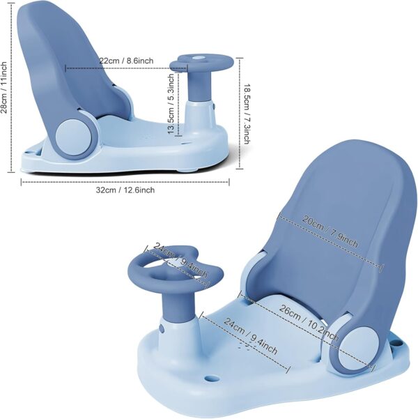 Hibtn Bath Seat 6 Months Plus, Bath Chair for Baby with Adjustable Backrest Suction Cup,Foldable Anti-Slip Baby Shower Chair,Portable Bathtub Seat for Sit Up Bathing Seat