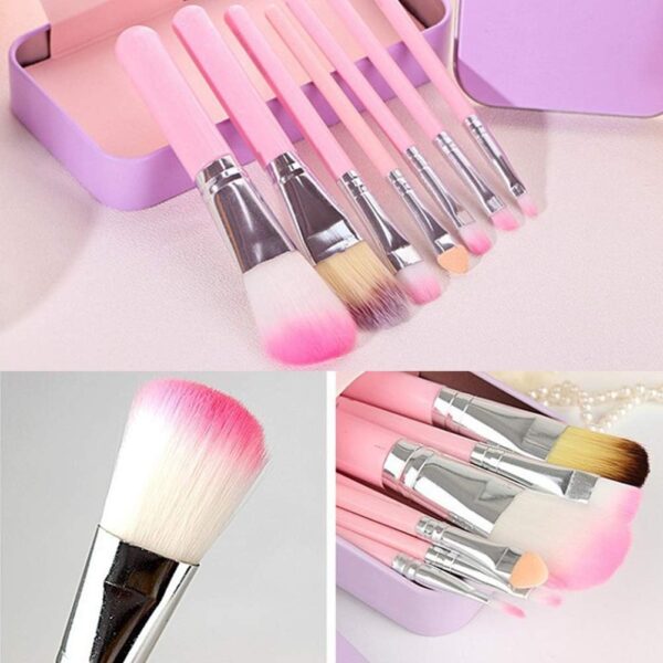 ZHIYE Children Makeup Brushes, 7Pcs Makeup Brush Set Foundation Eyebrow Eyeliner Brush Cosmetic Concealer Brushes for Kids Girls, Women trave - Pink with case