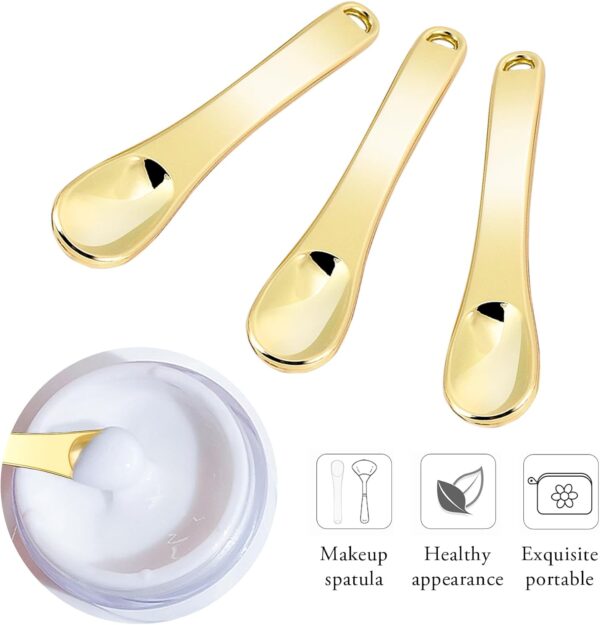WLLHYF Mini Metal Makeup Spatula Skin Care Cosmetic Spoon Reusable Applicator, Beauty Scoop for Facial Cosmetic for Face Mask Cream Lotions Moisturizers (3 Gold)