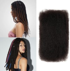 FASHION IDOL Afro Kinkys Bulk Human Hair for Dreadlock Extensions 16 Inches 1 Pack 50 Gram Natural Black Loc Repair Afro Kinky Braiding Human Hair for Locs 1.8 Oz