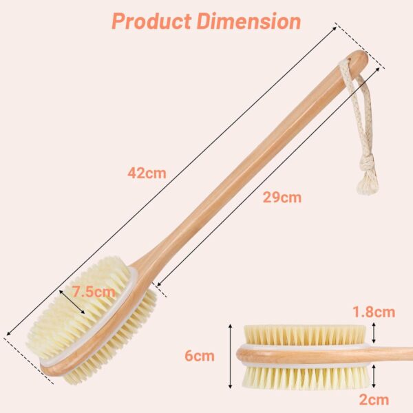 Alyvisun Wooden Back Scrubber for Shower with Long Handle, Dual-Sided Bath Brush Body Scrubber with Stiff and Soft Bristles, Exfoliating Body Brush [Dry and Wet Brushing]