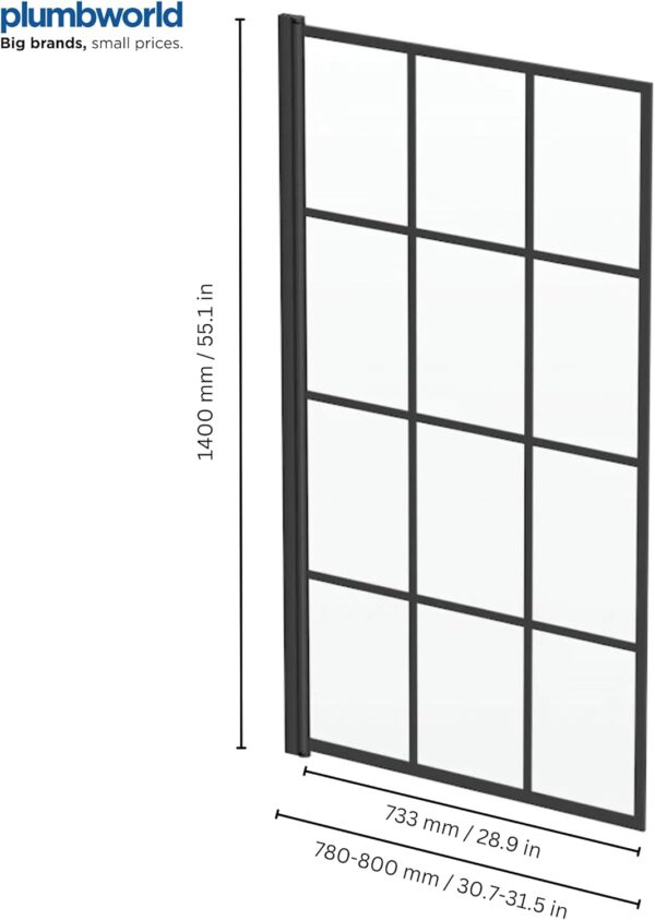 LUXURA® 1400 x 800mm Black Square Grid Over Bath Shower Screen Door 6mm Clear Toughened Safety Glass Panel 180° Pivot Bathroom Hinged Framed Bath Screens