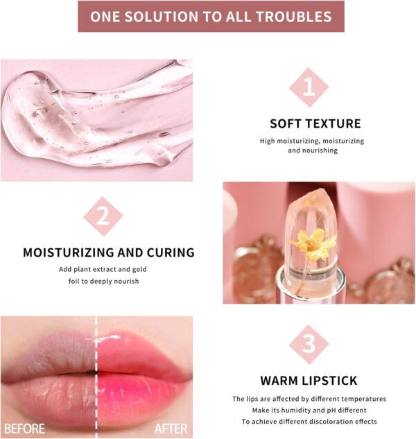 6 Packs Flower Jelly Lipstick Set Magic Temperature Color Change Lip Balm Long Lasting Moisturizer Lip Gloss Flower Jelly Lipstick Makeup Set (6PCS Set A)