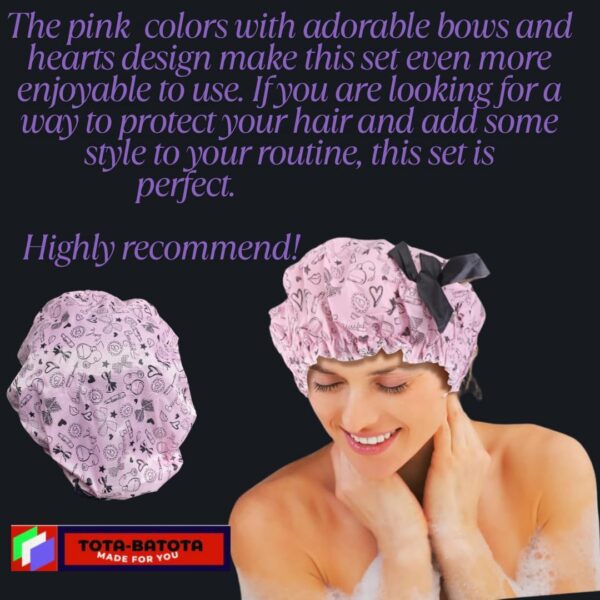 2 in 1 Hair Care Set, Shower Cap Bonnet and Microfiber Hair Towel Wrap, Pink 2-Piece Set