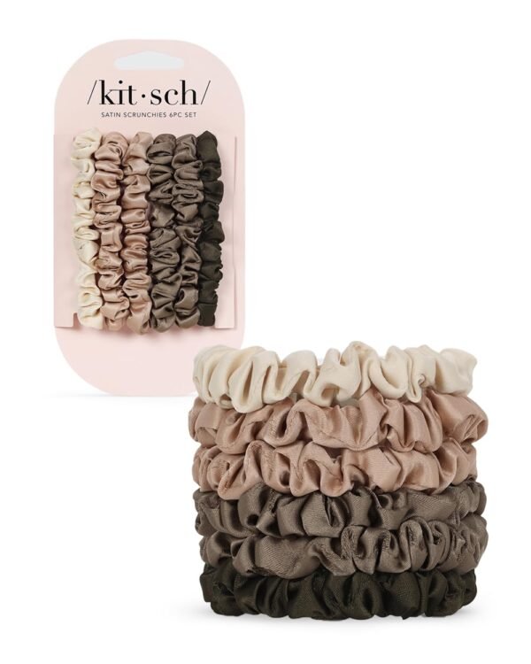 61C5IOT48QL._SL1250_.jpg Kitsch Ultra Petite Satin Scrunchies for Women - No Crease Hair Ties for Girls | Scrunchies For All Hair Types and Textures, Perfect for Day or Night - 6 Pcs, Eucalyptus