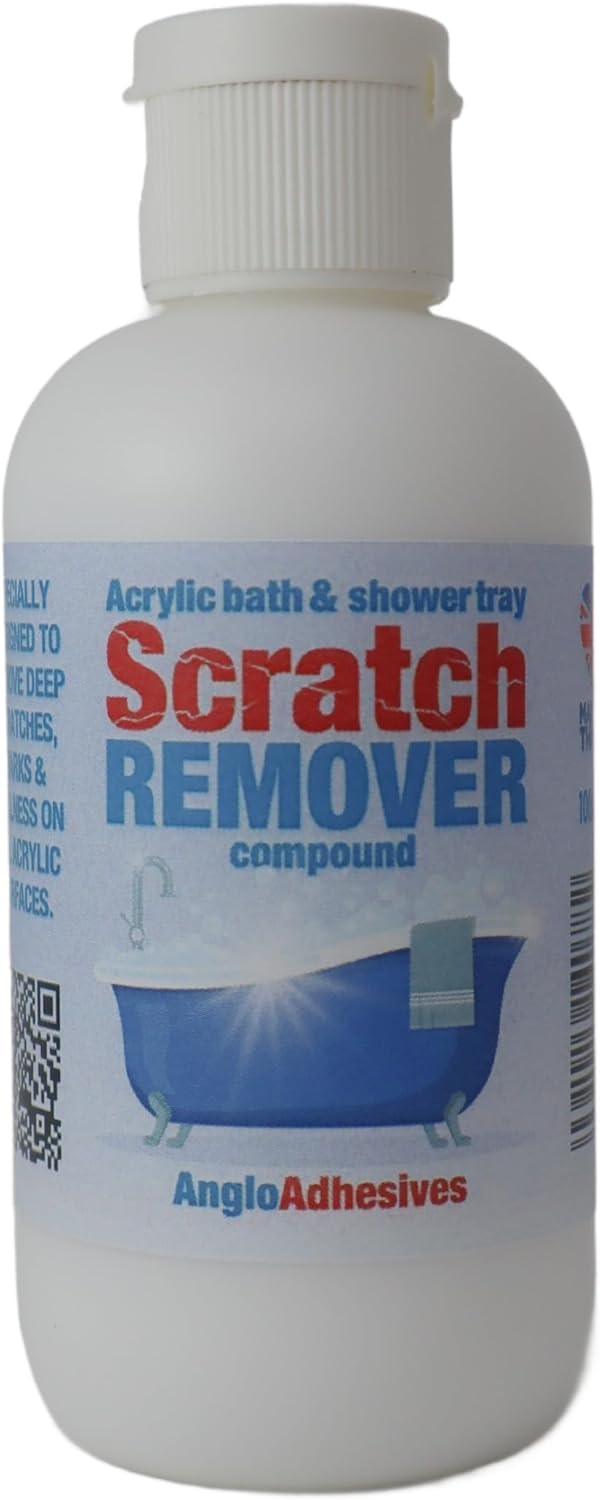 AngloAdhesives 100ml Scratch Remover & Polishing Compound for Removing Scratches, Marks & Haziness on Acrylic Bathtubs & Shower Trays. Includes 1 Micro Fibre Cloth