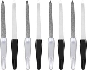 8 Pack Grade Stainless Steel Nail Files - Dual Grit 100/180 Professional Nail Care Kit for Women & Men, 6’’ Rust-Proof Nail Filer for Natural Nails, Home Salon & Travel Use (Elegant Black/White)