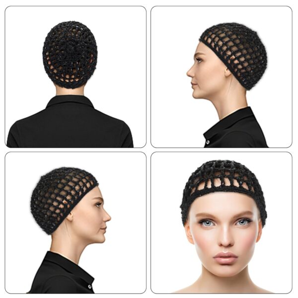 4 Pack Hair Nets Cap Crochet Knit Snood Bonnets Sleeping Hairnet Fitted Hair Cover Wrap Comfortable Haircare Wave Cap for Keep Curls Ballet Serving Shower Bath Head Circumference 20-22in