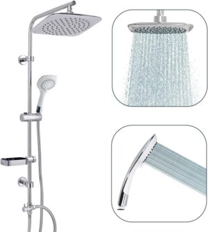 AQUALONA® Aquacapri Shower Column, Overhead and Handheld Shower with 5 Different Sprays Brass Exchange Valve, 2 Hoses Included (Aquacapri Shower Column)