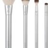 EcoTools Precious Metals Cheek & Eye Highlight Makeup Brush Kit, for Eyeshadow, Blush, & Powder Products, Eco Friendly, Vegan, Cruelty Free Face Brushes, Recycled Aluminum, Chrome, 4 Piece Set