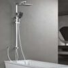 SonTiy Rainfall Shower Set, Square Swivelling Shower Riser Rail with Large Overhead Shower & Brass Diverter, Shower System Without Mixer, 3 Jet Types Handheld Shower, 5-Year Warranty, Chrome