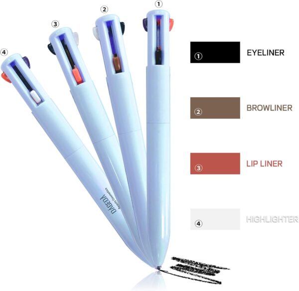 Prreal 4 in 1 Makeup Pen, Eyebrow Pencil & Eyeliner Lip Liner Highlighter All One Pen Waterproof Eye, and Face Makeup, Color Multi-function Beauty (Blue A), 1.0 count