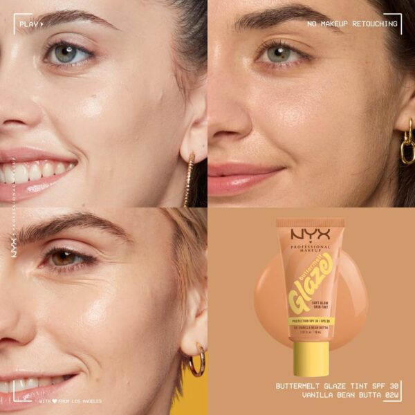 NYX Professional Makeup Buttermelt Glaze Soft Glow Skin Tint + SPF/FPS 30, Foundation, 12h Wear, Vanilla Bean Butta