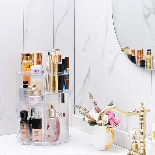 61ClTkY-yjL._AC_SL1000_.jpg Rotating Makeup Organizer 360 Degree Adjustable Cosmetic Storage Makeup Spinning Holder Storage Rack with 7 Layers Large Capacity , Display Stand Box Perfect for Dresser Bedroom Bathroom (Transparent)