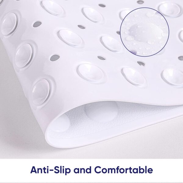 MOONLIGHT20015 Shower Bath Mat Non Slip Anti Mould & Mildew with Strong Suction Cups Grip and Drain Holes Soft Rubber Shower Mats - PVC Bathroom Mat Machine Washable (70x38cm, White)