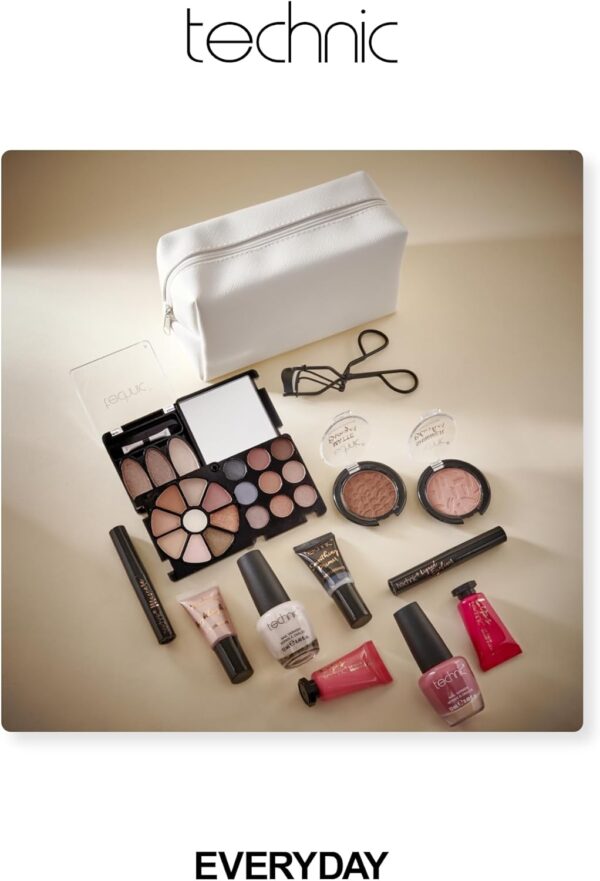 Technic Cosmetic Bag Set - Full Make Up Kit - 14 Mini Essentials for Eyes, Lips, Face & Nails In a Portable Storage Bag - Perfect For Overnight Trips and Holidays - Vegan and Cruelty Free