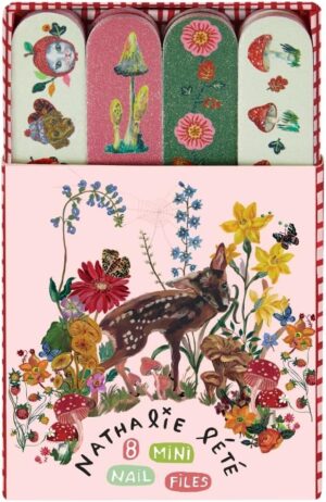 Vintage & Co x Nathalie Lete Forest Folk Nail Files | Manicure Nail Filer | Mini Nail Files | Mini Gifts | Four Different Designs | Travel | Women | 8 in Display Tray