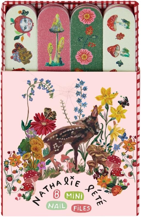 Vintage & Co x Nathalie Lete Forest Folk Nail Files | Manicure Nail Filer | Mini Nail Files | Mini Gifts | Four Different Designs | Travel | Women | 8 in Display Tray
