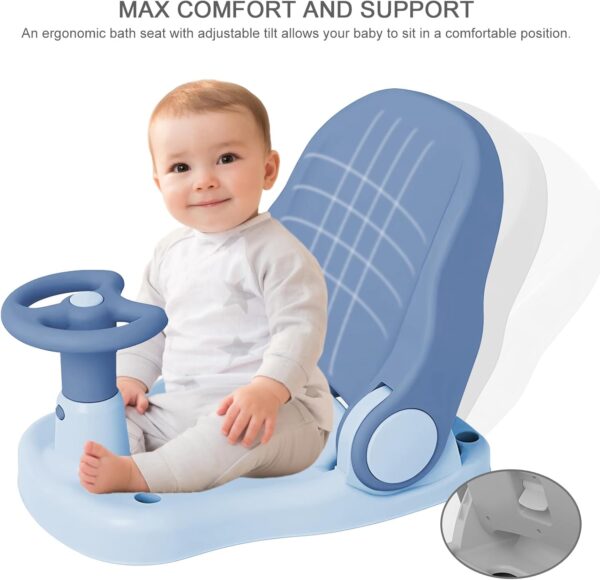 Hibtn Bath Seat 6 Months Plus, Bath Chair for Baby with Adjustable Backrest Suction Cup,Foldable Anti-Slip Baby Shower Chair,Portable Bathtub Seat for Sit Up Bathing Seat