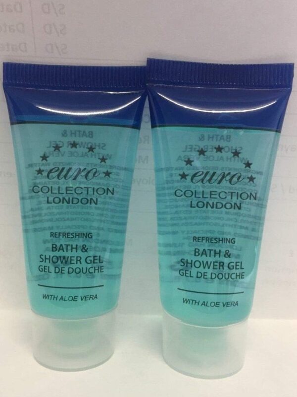 20 Ml Euro London Collection Bath & Shower Gel Tube with Aloe Vera Refreshing Bath & Shower Gel Bath & Shower Gel for Body Wash Eurosplash Amenities Hotel B&B Guest House Gym Travel (Pack of 50)