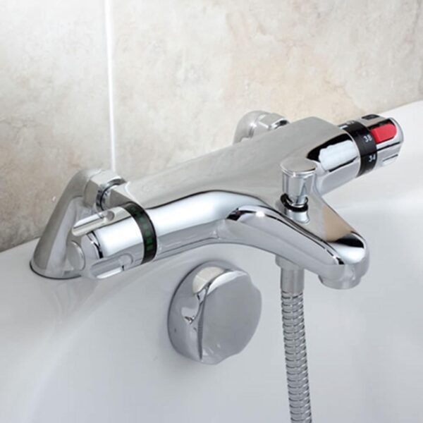 ENKI, Luna, BBT0065, Chrome, Thermostatic Bath Shower Mixer Valve, Deck Mounted, Solid Brass, Anti-Scald Device, Easy to Install Replacement Bath Shower Valve, 1-Year Guarantee