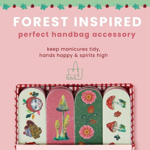 Vintage & Co x Nathalie Lete Forest Folk Nail Files | Manicure Nail Filer | Mini Nail Files | Mini Gifts | Four Different Designs | Travel | Women | 8 in Display Tray