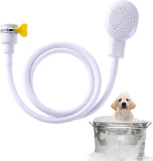 Bath Sink Single Tap Shower Attachment Head Hose Spray, Dog Pet Showerhead Single Tap Hand Held Portable Handheld Shower Head with Clamps for Bath Taps Dog Shower Camping Shower 1.3 M White