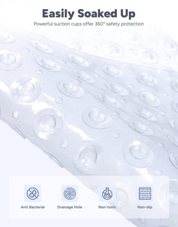 ADOV Corner Shower Mat, 54x54cm Curved Non Slip Anti-Mould Bath Mat, Quadrant Rubber Mat for Inside Shower Bathroom Floor, Machine Washable Sector Shower Mats with Strong Quick Dry Suction Cups- Clear