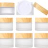 8 Pcs Frosted Clear Glass Cosmetic Jars with Wood Grain Plastic Lids & Inner Liners – 20ml & 30ml Refillable Travel Pots for Creams, Lip Balm, Makeup, Powder, Lotion, and Nail Products