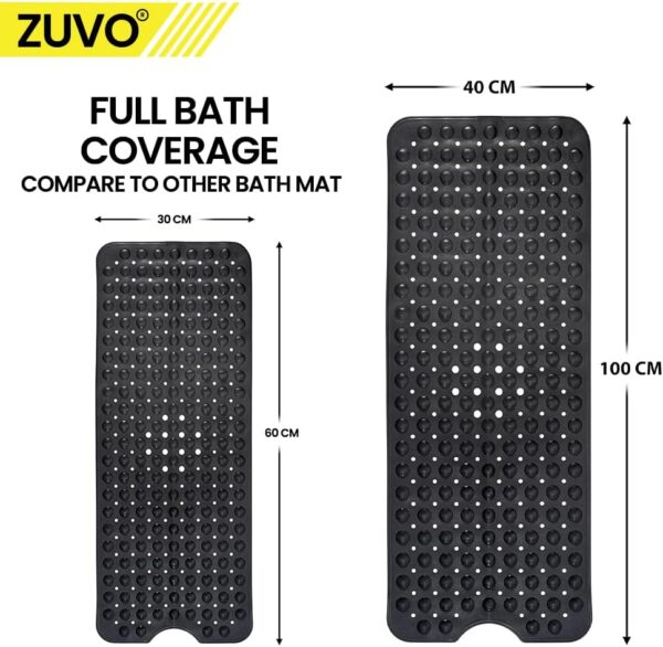 Zuvo Extra-Long Non-Slip Bath Mat (100 x 40 cm, Black) – Anti-Mould, Machine-Washable Shower Mat with Powerful Suction – Ideal for Elderly Kids
