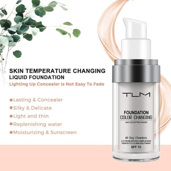 Colour Changing Foundation, TLM Flawless Color Changing Warm Skin Tone Foundation for Mature Skin, Waterproof Naturally Blends Moisturizing Foundation Makeup Base Nude Concealer Full Coverage SPF 15