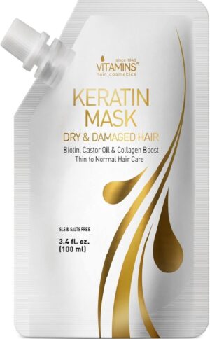 Vitamins Hair Mask Conditioner Keratin Treatment - Biotin Castor and Coconut Oil Deep Conditioning for Thin Fine Hair - Anti Frizz Moisturiser for Curly Straight Dry Damaged and Frizzy Locks