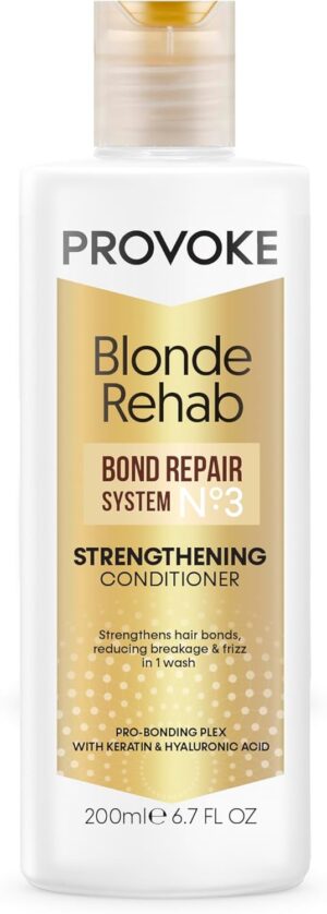 PROVOKE Blonde Rehab N0'3 Bond Repair Strengthening Conditioner 200 ml, Reduces Breakage and Frizz in 1 Wash Formulated with a Pro Bonding Complex, Keratin and Hyaluronic Acid, for Damaged Hair,