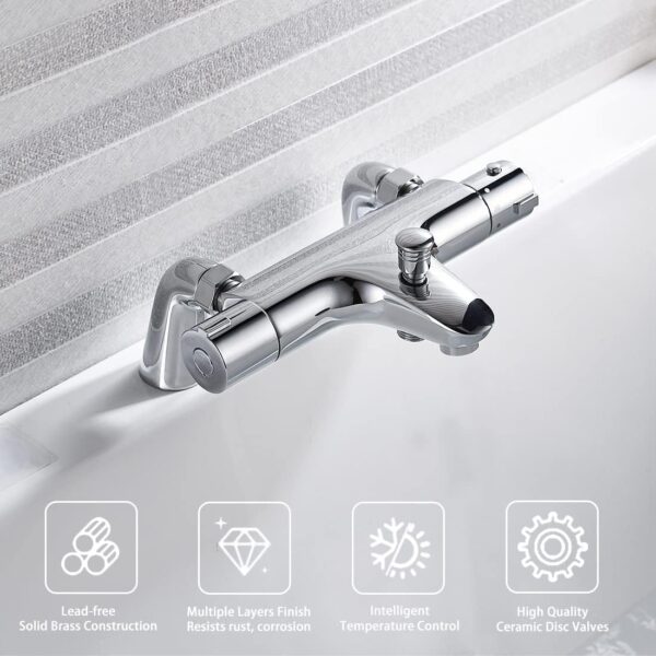 Thermostatic Bath Shower Mixer Taps,NewEast Modern Chrome Bathroom Bar Shower Value with Bath Filler Spout