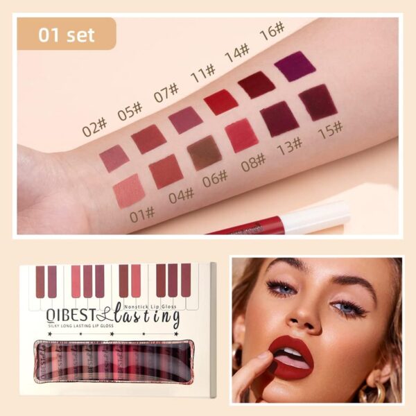 HQDA 12 Colors Matte Liquid Lipstick Set Velvety Lip Gloss Lip Kit Waterproof Long Lasting Wear Durable Nude Lip Gloss Beauty Cosmetics Gift Box Set (Set A), Pack Of 1