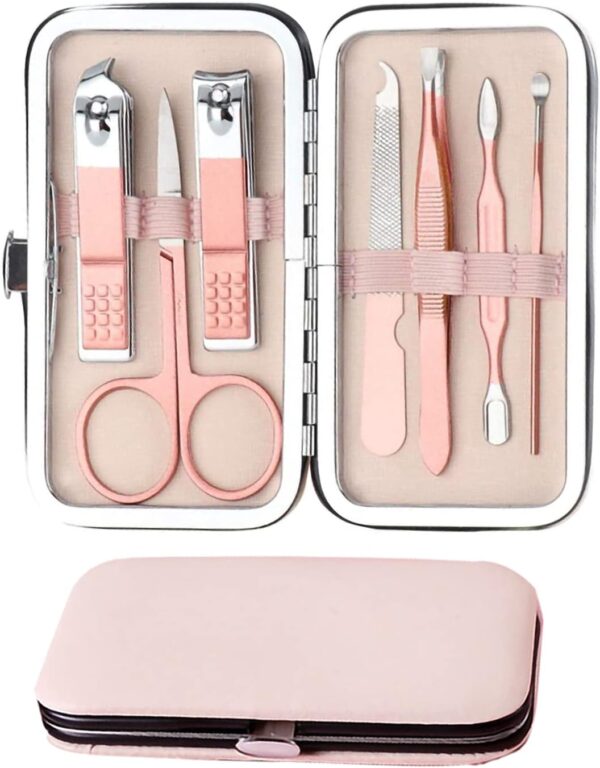 JeoPoom Professional Nail Clipper Set[7 Pcs], Manicure Set, Pedicure Set Stainless Steel Nail Scissors Travel & Grooming Manicure Set, Nail Care Kit, With Box (Pink)