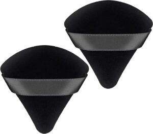 WROLY Triangle Puff 4 Pcs for Pressed Powder, Soft & Resuable Foundation Sponge With Strap, Makeup Sponge Perfect For Dry & Wet Makeup (Black + Black)