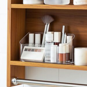 LINFIDITE Makeup Organiser Storage Tray Bathroom Cabinet Cosmetics Organiser Storage Tray Holder Countertop Vanity Display Case with 9 Compartments 2 Removable Dividers for Beauty Crystal Clear