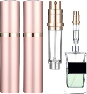 JIYIN 5ml Travel Perfume Refillable Bottle, 2 Pack Bottom-Filling Perfume Atomiser, Mini Portable Fragrances Cologne Dispenser, 0.17oz Travel Leakproof Perfume Sprayer for Women Men(Gold)