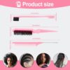 3 Pcs Slick Back Hair Brush with Rat Tail Comb, Edge Brush, Bristle Brush, Teasing Brush Set for Sleek Ponytail/Bun, Edge Control and Smoothing Baby Hair & Flyaways - Pink