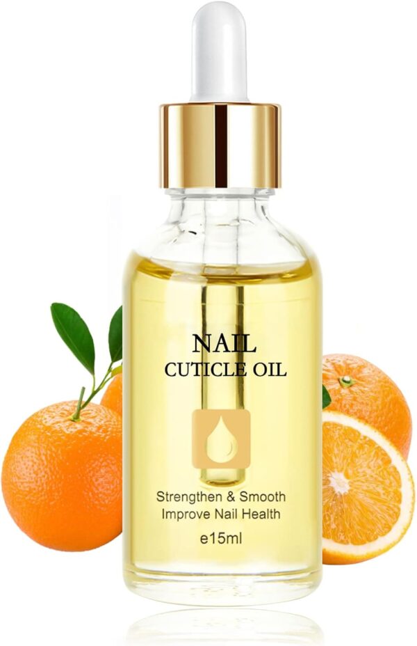 Nail Cuticle Oil 15ml with Organic Vitamin E & B, Cuticle Oil for Nails, Jojoba Nail Cuticle Oil,Nail Oil Soothe Moisturize with Dropper Design for Dry Rough Nail Care Repair (Orange)