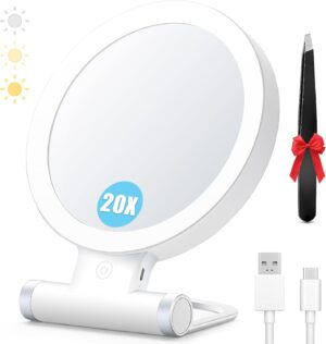 MIYADIVA Magnifying Mirror with Light, 20x Makeup Mirror with Light for Plucking Eyebrows