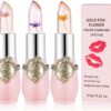 LOPHE Clear Flower Jelly Lipstick, 3Pcs Magic Temperature Color Change Lip Balm, Long Lasting Moisturizing Lip Gloss Set, Nutritious Crystal Lip Stick Makeup Set, Great Gift for Women and Girl