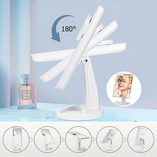 Nestling Makeup Mirror with Lights, 21 LED Lights Vanity Cosmetic Touch Screen, 10x Magnification Detail Mirror, 180° Free Rotation, Dual Power Supply Light