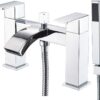 Luckyhome Bath Taps with Shower,Waterfall Bathroom Bathtub Mixer tap Chrome Brass Dual Lever Tap with Handheld Shower Head