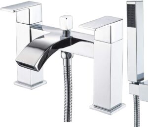 Luckyhome Bath Taps with Shower,Waterfall Bathroom Bathtub Mixer tap Chrome Brass Dual Lever Tap with Handheld Shower Head