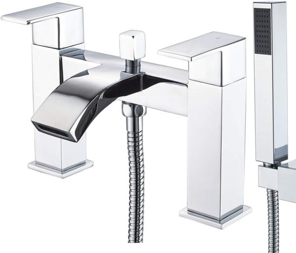 Luckyhome Bath Taps with Shower,Waterfall Bathroom Bathtub Mixer tap Chrome Brass Dual Lever Tap with Handheld Shower Head